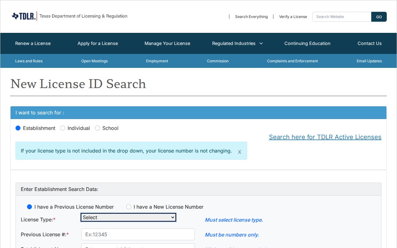 Friendswood resident lookup TDLR license-search paths