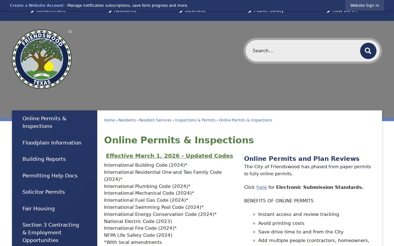 Friendswood street directory permit and inspection instructions by address