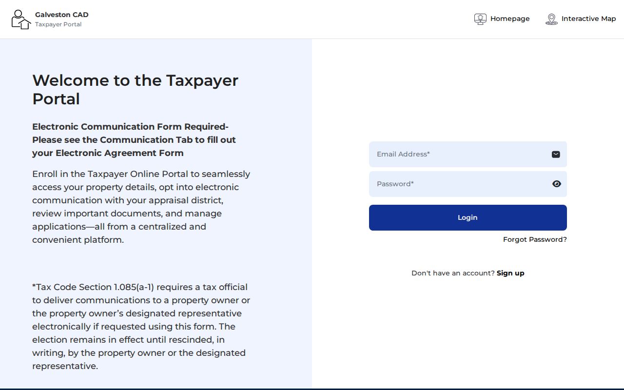 Friendswood ZIP code directory image of GCAD taxpayer portal